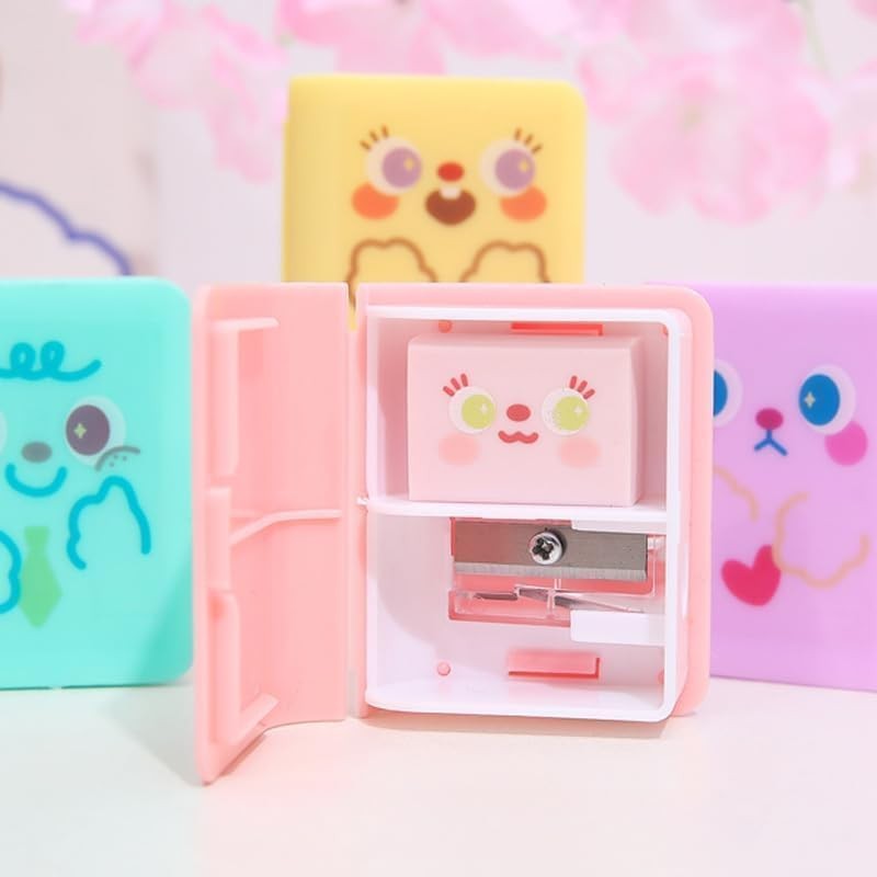 4 Pcs Dual Purpose Book Pencil Sharpener Eraser, Cute Cartoon