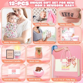 Fortuning's JDS New Mom Gifts & Baby Girl Gift Set for Newborn,12PCS Baby Shower Gifts, Newborn Baby Girl Gifts,Pregnancy Gifts for Expecting Mom,New Mom Care Package After Baby, Pregnancy Gifts for Women and Baby