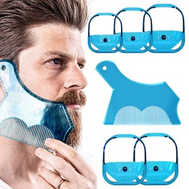 Linkidea Beard Shaping & Styling Tool with Comb Beard Guide Shaper Beard Trimmer Template for Men Clear Mustache Fir Outliner Stencil Lineup Chin Cheek Neck Line Symmetrical Curved Blue