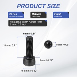 PATIKIL 25 Pcs M6 x 18 mm Hex Socket Head Cap Screws Bolts, 12.9 Grade Carbon Steel Socket Drive Screws, Black Oxide, Full Threads