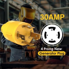 HUBRV 240V 30A ETL Listed L14-30P to L6-30R Adapter, Twist-Lock Back-up Generator to Welder/EV Charger/Dryer Adapter, 4 Prong Male to 3 Prong Female, 10 AWG STW, 1FT