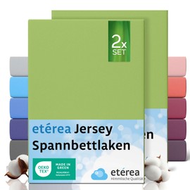 etérea Jersey 2er Set Spannbettlaken 60x120cm - 70x140cm Jade bis 15 cm Höhe - 100% Baumwolle Spannbetttuch Oekotex - Doppelpack Bettlaken 60x120 cm - 70x140 cm - Grün