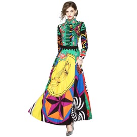 LAI MENG FIVE CATS Women's Floral Print Maxi Dress Flowy Casual Button Up Long Dress