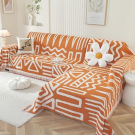 OstepDecor OstepDecor Boho Sectional Couch Covers 2 Pieces, L Shaped Sofa Cover, Chenille Couch Cover for Dogs Washable, Couch Cover Blanket, Sofa Slipcover for 2-3 Cushion Couch (71"x118"+91"x134", Orange)