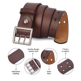 BISON DENIM Men's Leather Belt Jeans Belt Business Belt Metal Retro Denim Belt for Men Clothing 38 mm Wide with Gift Box, W71812-1cm-coffee, 115