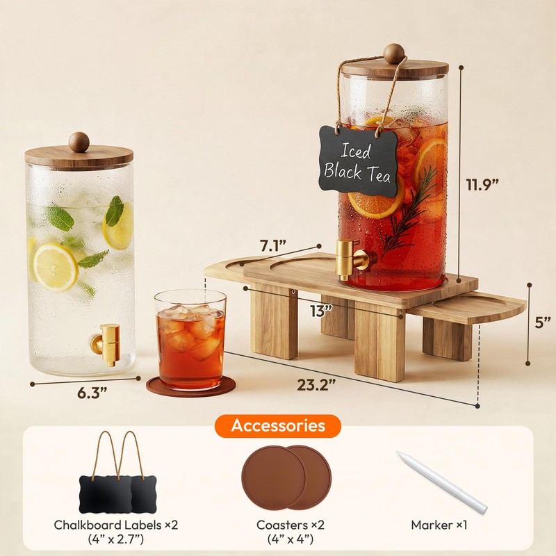 1.5 Gallon Drink Dispenser for Parties (2 Pack) Glass Beverage