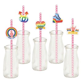 Rainbow Paper Straws Drinking - 24Pcs Pride Accessories Drinking Straws Cocktail Straws Biodegradable Straws for Juices Shakes Smoothies Party Supplies Birthday Wedding Gay Pride Decorations