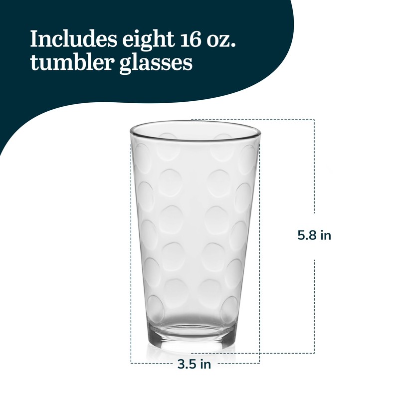 Libbey Reno Patterned Tumbler Glasses, 16-ounce, Set of 8