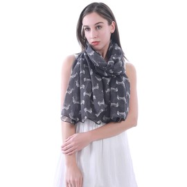 Lina & Lily Pembroke Welsh Corgi Dog Print Women's Scarf Shawl Wrap Lightweight (Dark Gray)