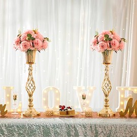 Centros de mesa dorados de 23.2 pulgadas para mesa de boda, 2 piezas de centro de mesa de flores de boda para mesas, florero de metal alto para fiestas eventos, cumpleaños, decoración del hogar