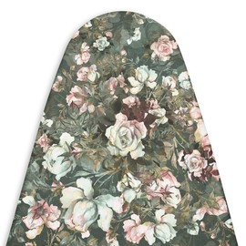 Encasa XO Replacement Ironing Board Cover with Extra Thick Pad, Made in India, Standard (Fits Medium Boards 42"x14") Elasticated, Scorch Resistant, Durable - Green Roses