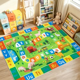 Lacomfy Kids Farm Carpet 4x6Ft ABC Animal Rug for Boys Girls Bedroom Classroom Playroom Nursery, Alphabet Number Educational Learning Area Rug, Children's Rugs, Indoor Decor, Washable