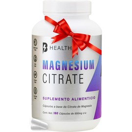 Citrato de Magnesio,100% Natural, B Health BE Natural, sin azúcar, Keto, 180 capsulas, Cápsulas de 500 mg.