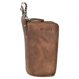 STILORD 'Tanner' Key Pouch Leather Key Case Car Key Holder with Key Fob Mini Wallet RFID Vintage Genuine Leather, Colour:Middle Brown