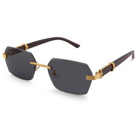 Hycredi Rimless Rectangle Sunglasses Men Women Retro Frameless Square Shade Y2k Sun Glasses Tinted Eyewear - Gold/Gray