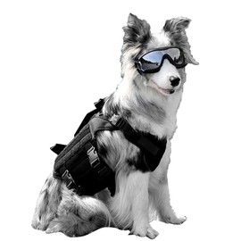 Dog Black Tactical Vest, Vest with Handle, with 6 Buckles, 3/4 Body Coverage, 28-35 Girth, Give Pets Outdoor Goggles.