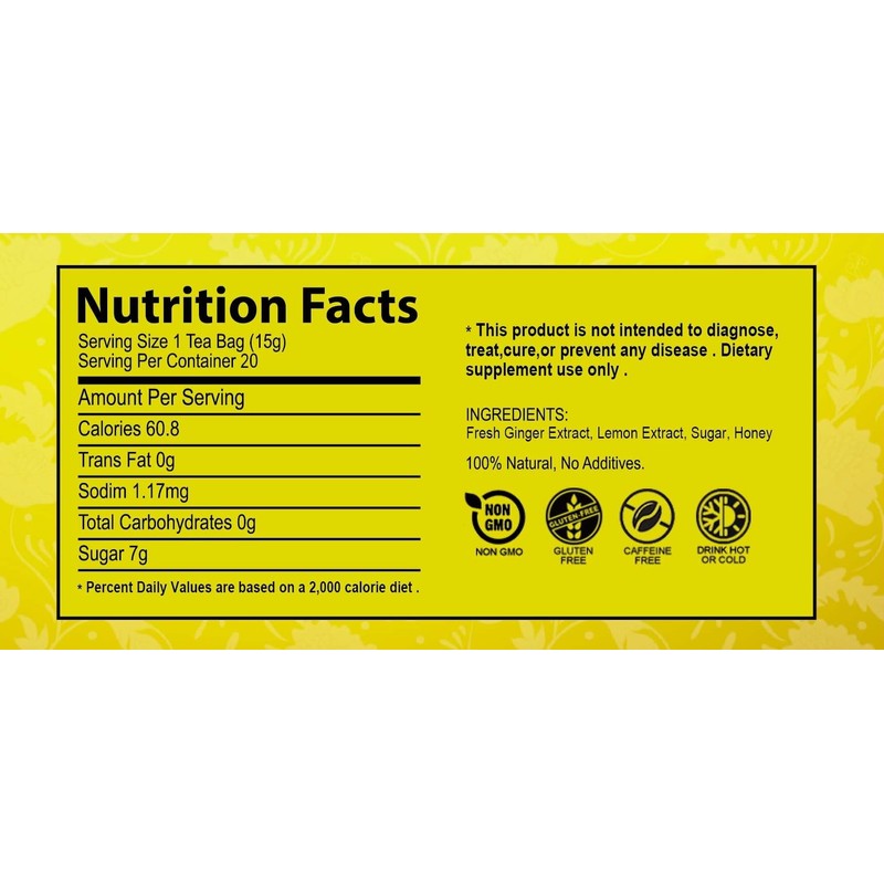GT Instant Honey Lemon Ginger Tea, 10.58 Ounce Box (20