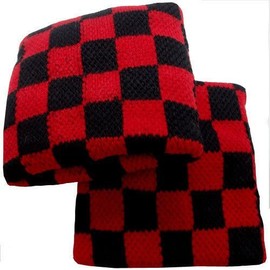 Pair of Terry Cloth Black Red Check Checkered Sports Wrist Sweatbands Wristbands Archery Gym