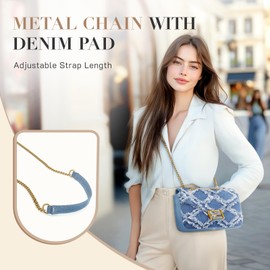 Missnine Denim Purse Quilted Crossbody Bag for Women Jean Purses Small Shoulder Handbag with Chain Strap for Travel Work