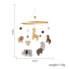 Baby Mobile Baby Wind Chimes, Baby Bed Mobile Wooden with Felt Balls, Giraffe Lion Animals, Hanging Bed Bell, Newborn Gift for Baby Girls, Boys (A)