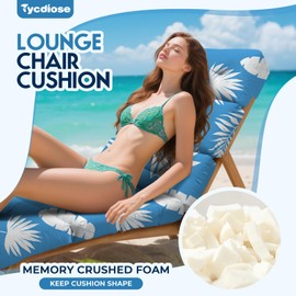 Tycdiose All Weather Chaise Lounge Cushions Outdoor Lounge Chair Cushion, Waterproof Memory Foam Chaise Lounger Chair Cushion for Outdoor Patio Furniture with Non-Slip Back and Ties, Blue Leaf