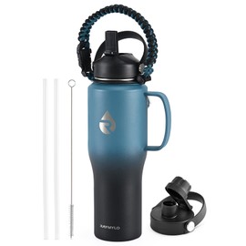 RAYMYLO 32oz Stainless Steel Water Bottle (Cold for 48 Hrs, Hot for 24 Hrs), Triple Wall Vacuum Insulated Water Bottle with Straw Lid, Spout Lid and Paracord Handle, Leakproof, Fit in Any Car Cup