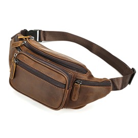 Crazy Horse Leather Mens Fanny Pack Belt Bag Purse Men Running Waist Pack for Phhone Bum Hip Bags Shoulder Crossbody Bags