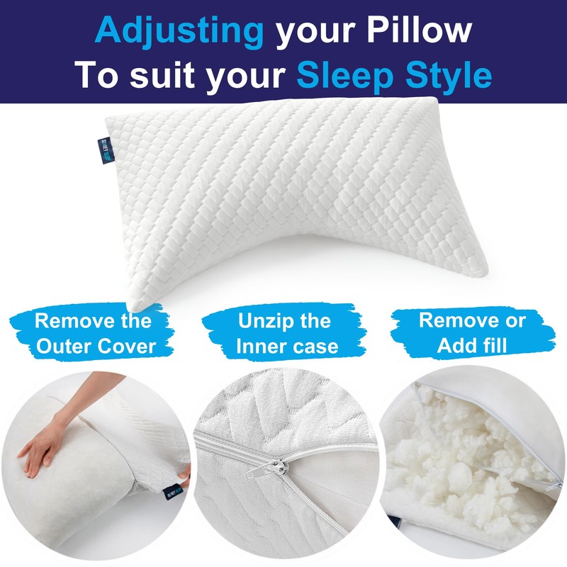 Sidney Sleep Adjustable Curved Contour Fill Pillow – Queen Size