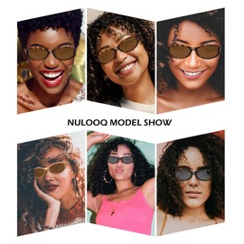 NULOOQ Retro Narrow Oval Sunglasses for Women 90s Trendy Vintage Small Cat Eye Sun Glasses (Brown Frame/Gradient Brown Lens)