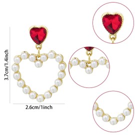 JNAWA Valentines Day Pearl Vintage Drip Oil Heart Earrings Fashionable Statement Earrings Perfect Heart Jewelry for Women Girls Valentines Day Ornament
