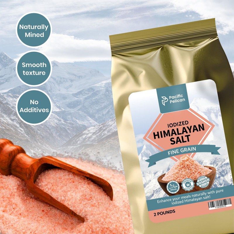 Pacific Pelican Iodized Himalayan Pink Salt | Fine Grain, Unrefined,