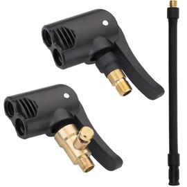 Car Valve Lever Plug, Pack of 2 Tyre Inflator Hose, Car Tyre Air Chuck, Brass Tyre Inflator Nipple with 16 cm Tyre Inflator Hose for Bicycle Motorcycle Car Truck Tyre Inflator 63.5 x 40 mm Black