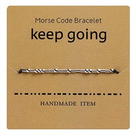 Morse Code Special Meaning Beaded Cylinder on Silk Cord Bracelets with Secret Inspirational Message Card for Women Men Jewelry Unique Gifts-keep going