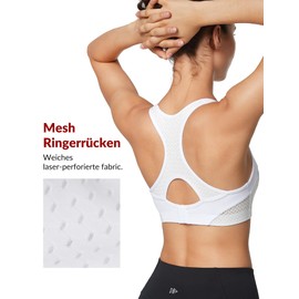Yvette Sports Bra Strong Hold Racer Back Large Without Underwire Bustier for Fitness Running Yoga, White