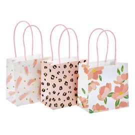 Sparkle and Bash Party Favor Bags with Handles - 12-Pack, 5 x 5 x 3 In, Pink Floral & Animal Assortment - Mini Gift Bags for Jewelry, Candies & Small Favors