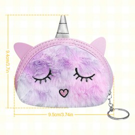 Rumyve Unicorn Plush Girl Purse,Round Cartoon Unicorn Handbag Purse Bag Crossbody Bag Cute Shoulder Bag Handbag,Cute Princess Gift Toddler Kids Teen Girls(Purple)