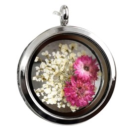 Pendant Real Flower Chain 60 cm – Silver 925 Sterling – Hinged – Dried Flower Locket