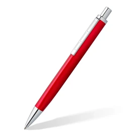 STAEDTLER Triplus 444 M02-3 Retractable Ballpoint Pen 444 M, Roaring Red, Premium Quality Metal Casing in Ergonomic Triangular Shape, Large Refill M, Blue Ink