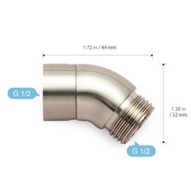 OFFO Shower Head Elbow Adapter, Brushed Nickel All Metal Handheld Shower Head Elbow Adapter Shower Arm Angle Adapter 135 Degrees