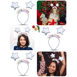 3Pcs Sparkly Star Christmas Headbands for Adults, Novelty Hair Accessories, Plastic and Metal Xmas Head Boppers Dress Up, Christmas Headwear Size-11cm