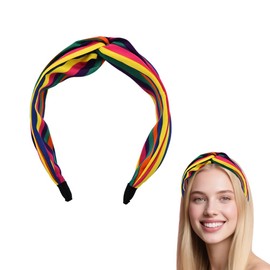 Rainbow Headbands for Women Non Slip Rainbow Hair Bands Wide Stripe Headband Top Knot Headband Colorful Knotted Headbands Rainbows Hair Accessories Decoration Party Headdress Headwear