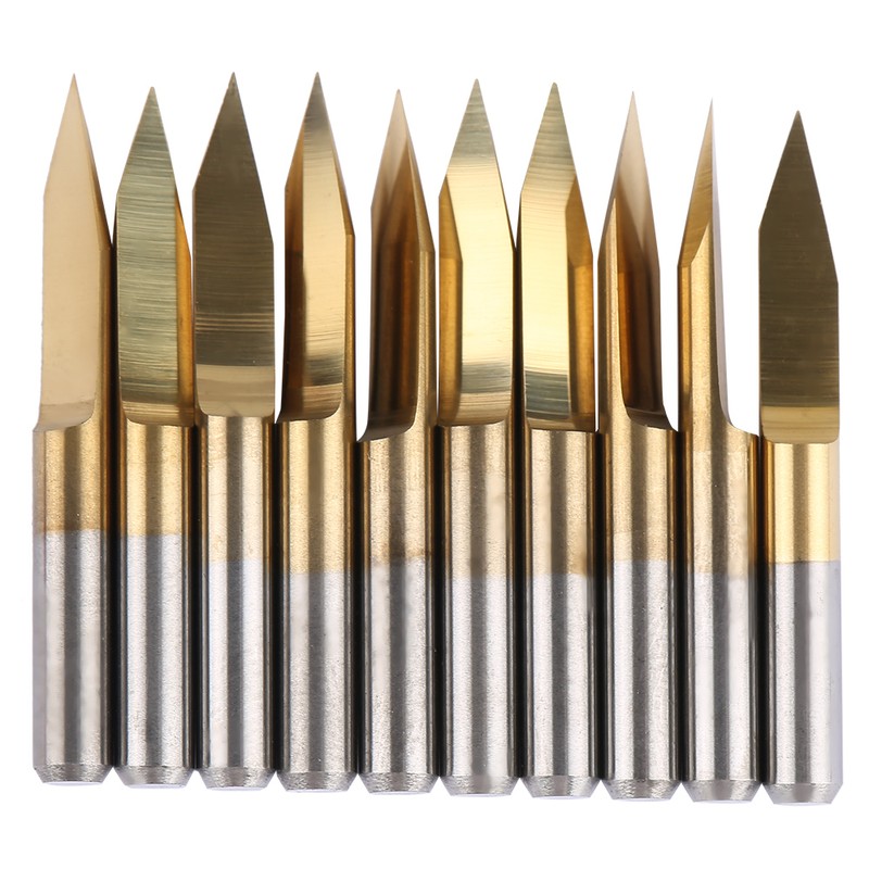 10pcs 3.175mm Titanium Coated Tungsten Steel Engraving CNC Bit Carving