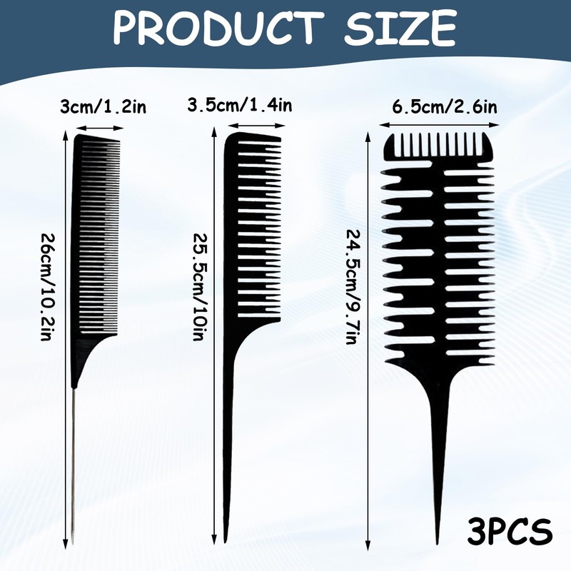 Pack of 3 Hair Comb for Precise Colouring and Styling