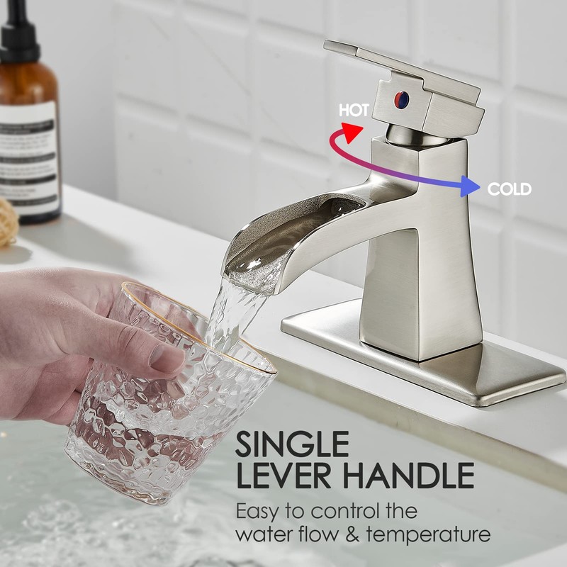 Sanliv Bathroom Faucet Brushed Nickel, Waterfall Bathroom Faucet, One-Handle Single