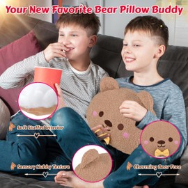 Forest & Twelfth Kawaii Bear Plush Toddler Pillow – 16" Bear Pillow for Kids & Adults, Stuffed Animal Squishy Pillow, Cute Decor Pillow for Bedroom or Playroom, Ages 3+