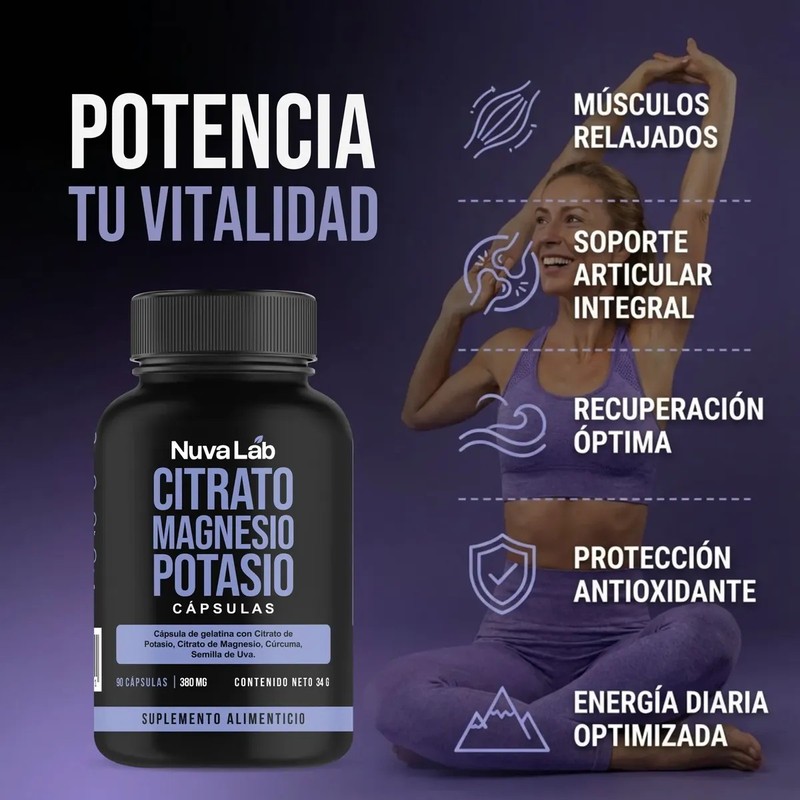 Citrato Magnesio Potasio Natural 380mg Navulab Cansancio