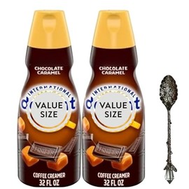 Chocolate Caramel Liquid Coffee Creamer.- Two (2) 32 fl oz Bottles of Creamy Smooth Delightful Coffee Creamer and Candy Freezer Gem Spoon (Chocolate Caramel) Gem Spoon