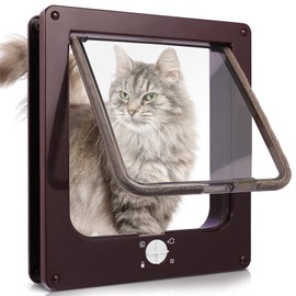 Sailnovo Cat Flap Dog Flap 4 Way for Cats and Small Dogs Install Lightweight Cat Flap Dog Door Cat Door Pet Flap 23.5 x 27 x 5.5 cm Brown