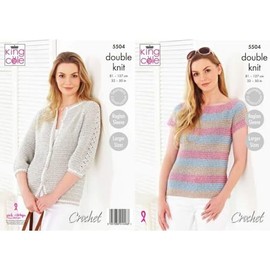 King Cole 5504 Crochet Pattern Womens Top and Cardigan in Cotton Top DK