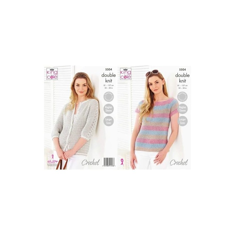 King Cole 5504 Crochet Pattern Womens Top and Cardigan in